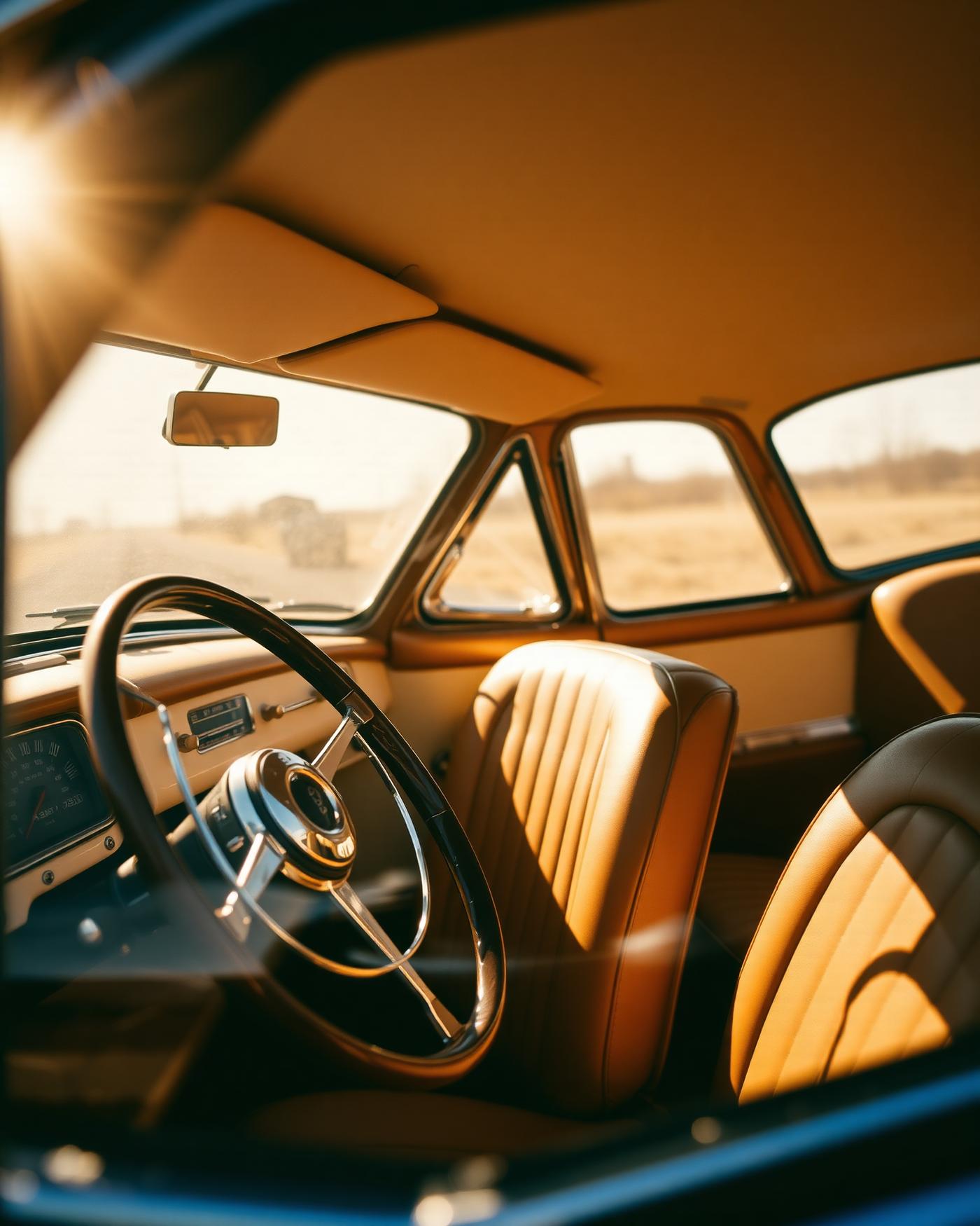 Interior of a vintage car in soft light